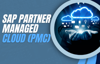 SAP Partner Managed Cloud (PMC) concept showing secure cloud infrastructure managed by an SAP partner with connected devices and business systems